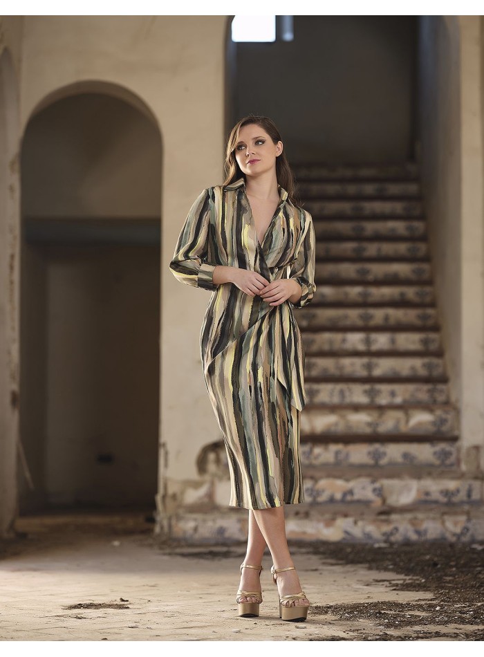 Watercolour print crossover cocktail dress