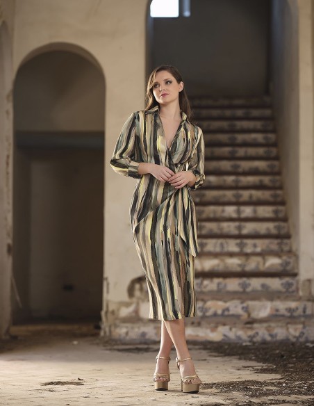 Watercolour print crossover cocktail dress