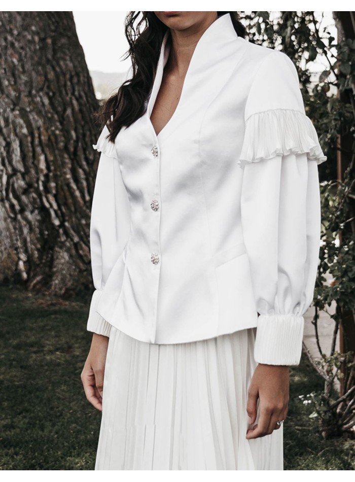 Long sleeve white jacket with swan neck and...