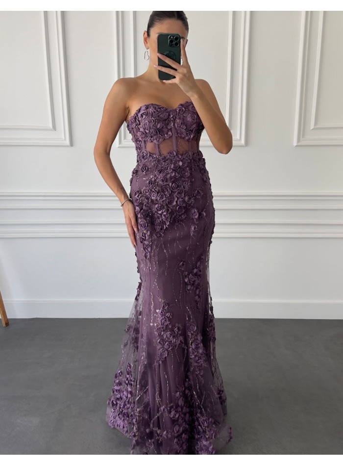 Robe de soirée sans bretelles avec détails de...