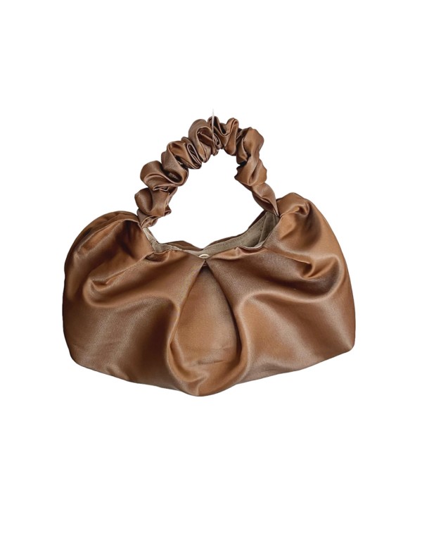 Handbag with crumpled handle in mikado