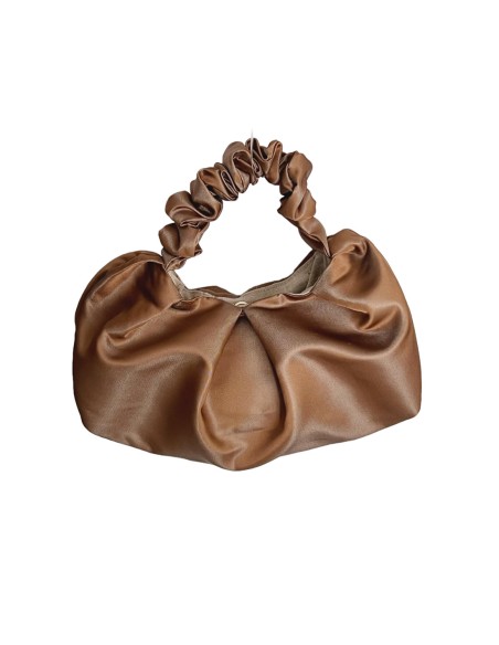 Handbag with crumpled handle in mikado