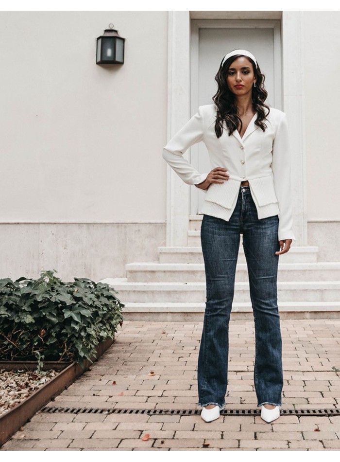 Blazer de mariée blanc avec Boutonnières