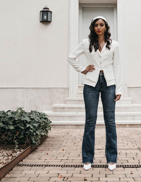 White bridal blazer with buttons
