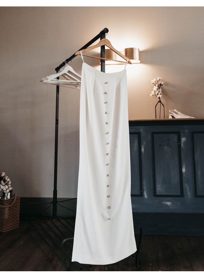 Jupe longue blanche avec Boutonnières en perles