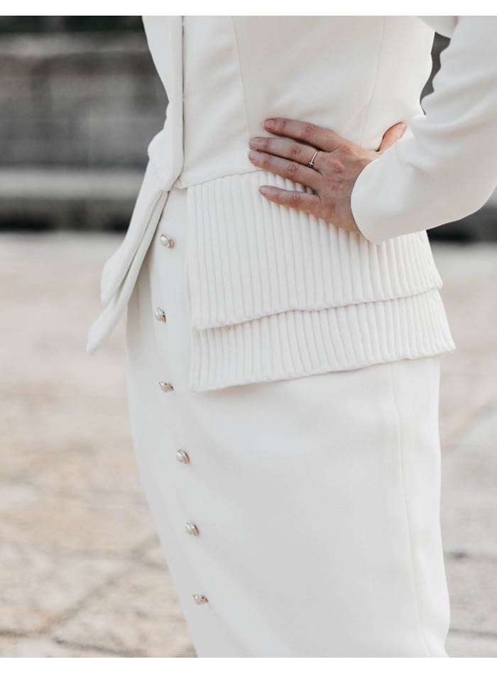 White long skirt with pearl buttons