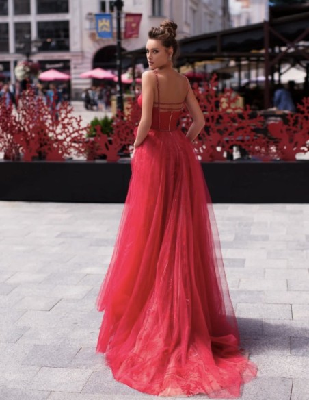 Robe longue de fête avec jupe et corsage en tulle brodé