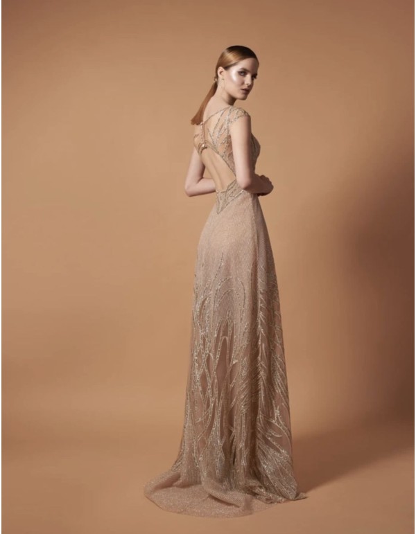 Robe longue de fête dorée avec strass 2