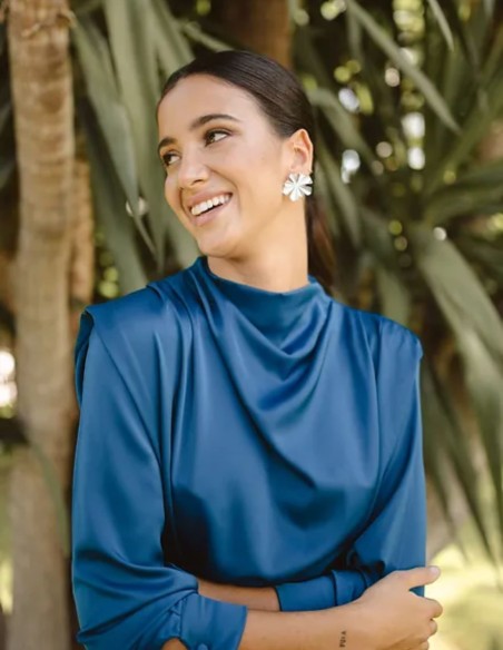 Petrol midi party dress with long sleeves