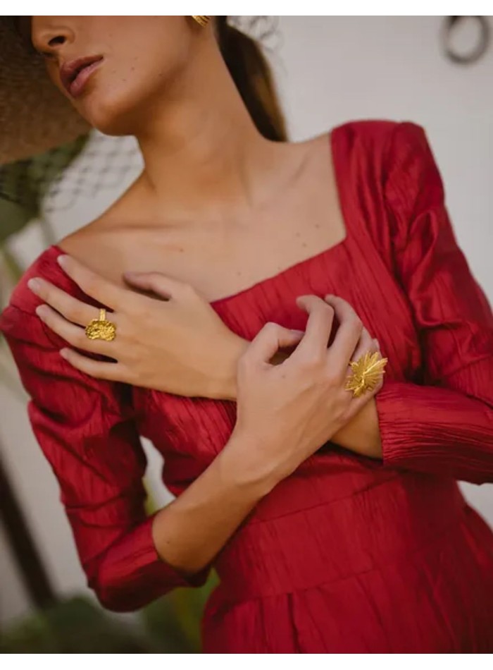 Vestido midi de fiesta rojo satén con lazo