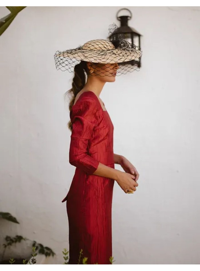 Midi party dress red satin with bow