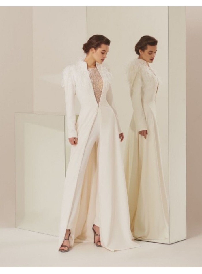 Ensemble combinaison deux pièces et Veste longue ivoire