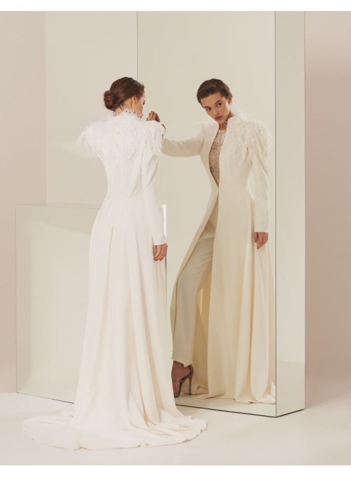 Ivory two-piece jumpsuit and long jacket set