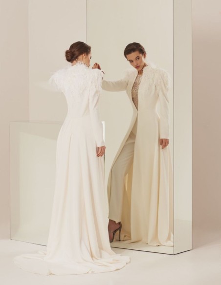 Ivory two-piece jumpsuit and long jacket set