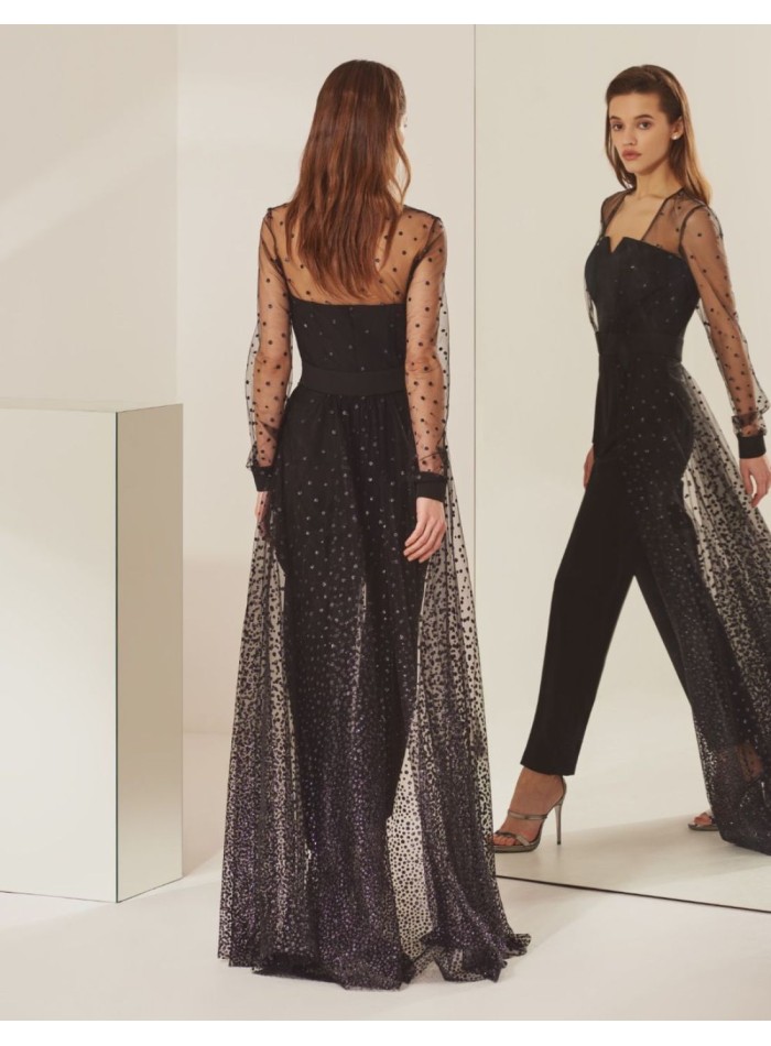 Two-piece set with strapless jumpsuit and long...