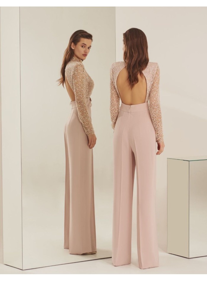 Long sleeved powder pink party jumpsuit with...