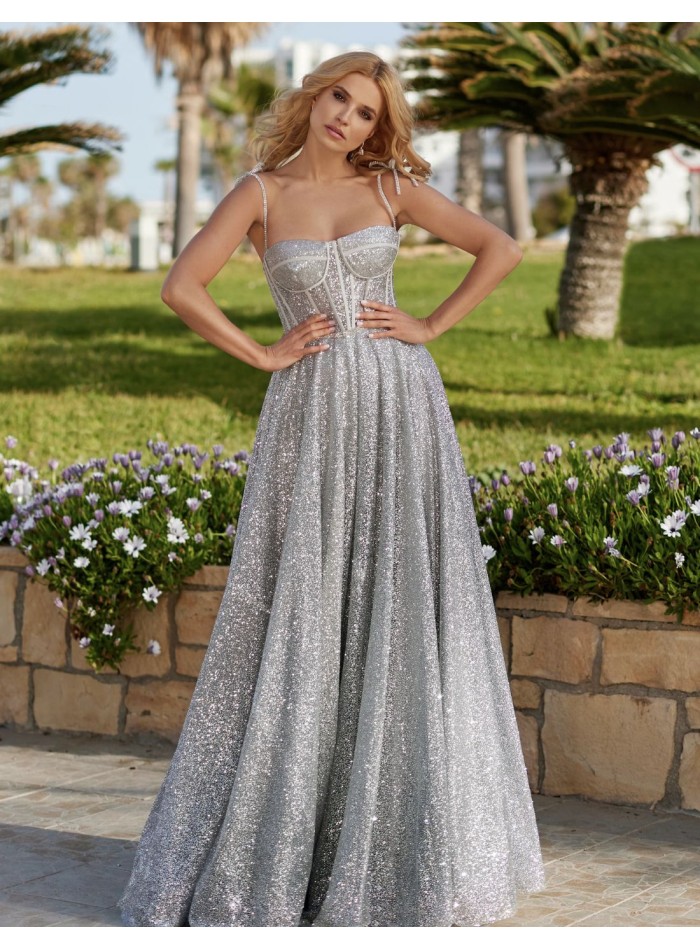 Vestido largo de fiesta oro brillante