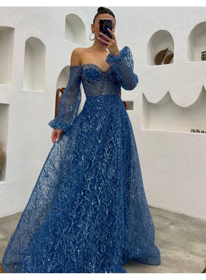 Vestido de fiesta largo de tul brillante...