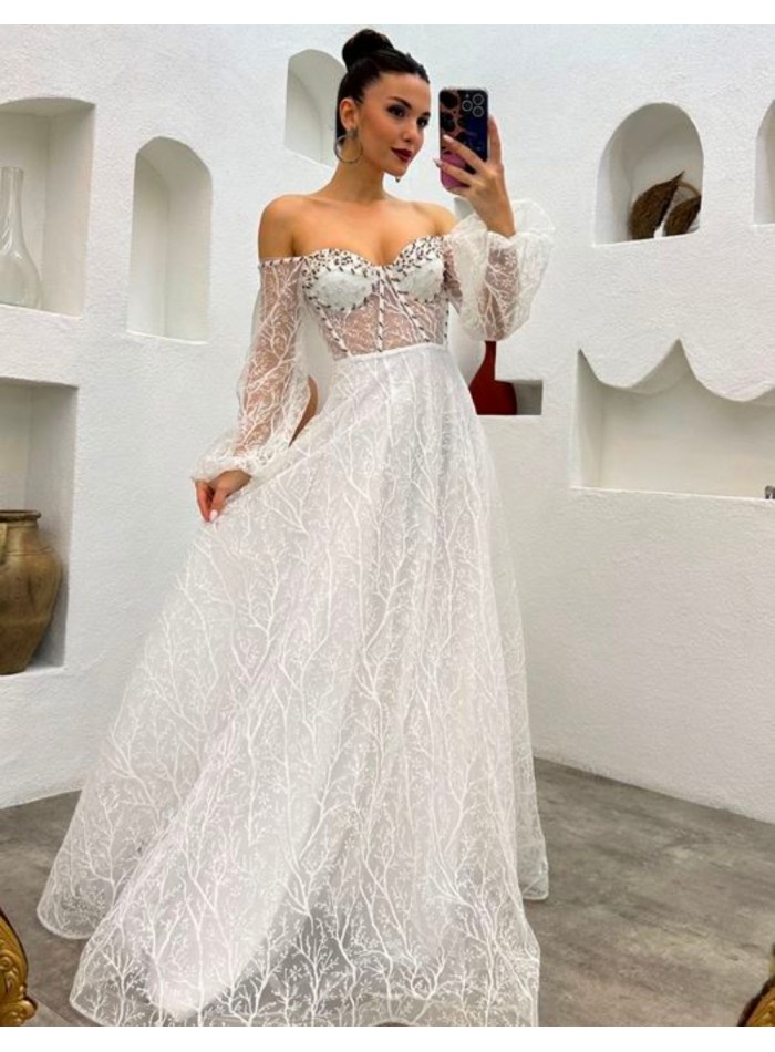 Vestido de fiesta largo de tul brillante...