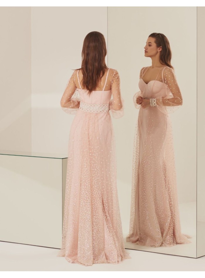 Vestido de fiesta largo rosa empolvado con...