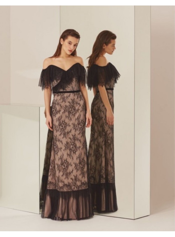 Black party dress with lace and tulle layers