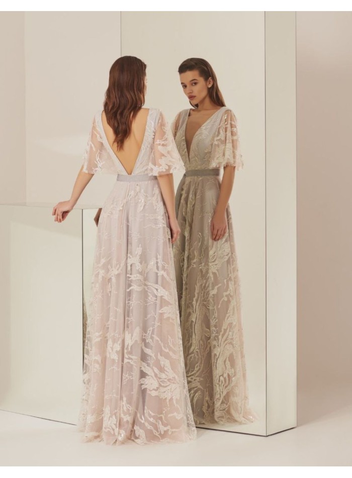 Robe longue de fête avec dentelle florale...