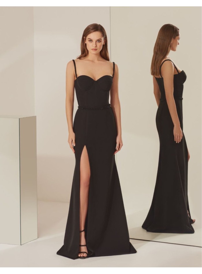 Long black evening dress with shoulder straps...