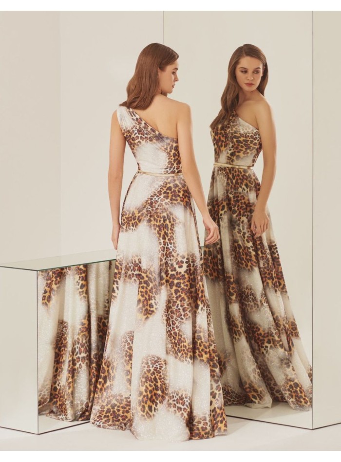 Vestido largo de fiesta animal print con escote...
