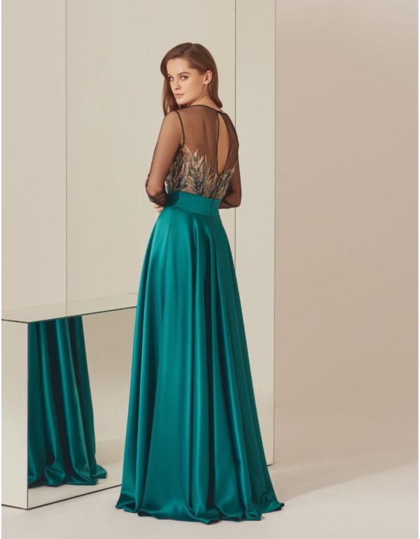 Body en strass turquoise et jupe longue en satin 2