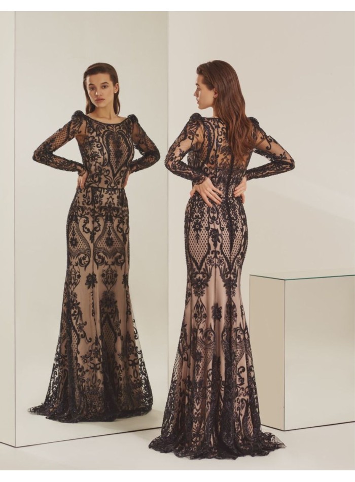 Mermaid cut long party dress with black lace