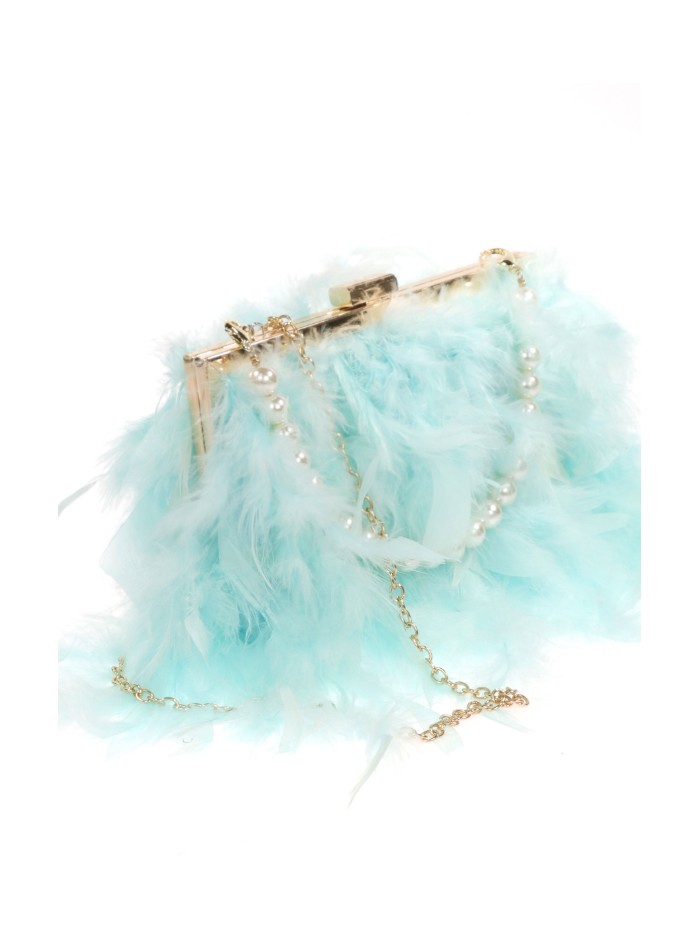 Bolso de fiesta con plumas y asa de perlas...