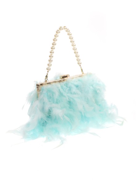Bolso de fiesta con plumas y asa de perlas blancas - varios colores