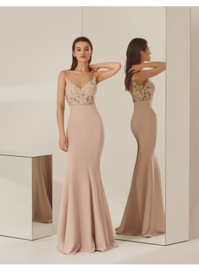 Vestido de fiesta rosa empolvado con encaje de brillo