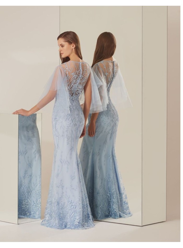 Light blue party dress with lace and short...