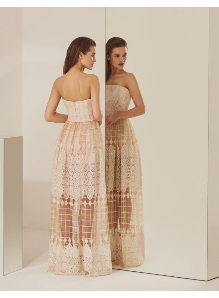 Vestido largo nude de fiesta escote palabra de...