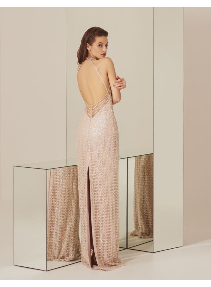 Champagne champagne sequin halter neckline...