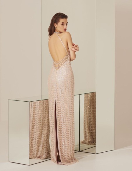 Champagne champagne sequin halter neckline party dress