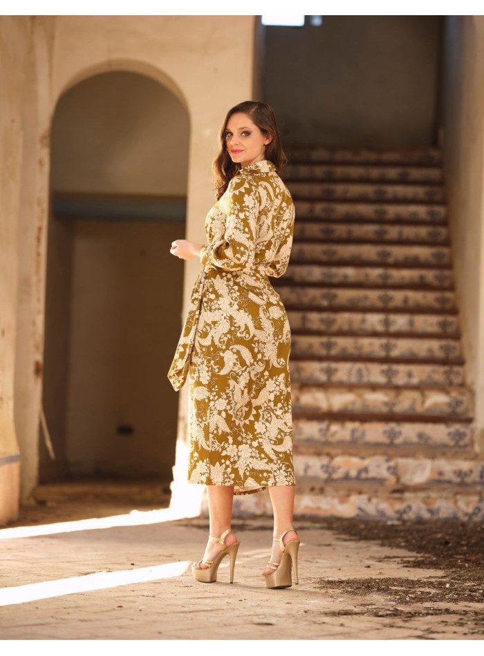 Printed midi party dress for guests.