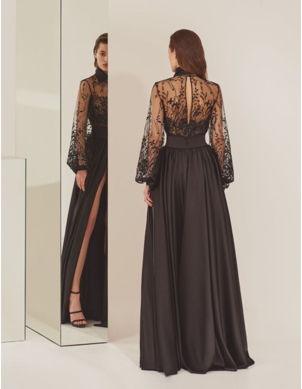 Body de fête noir avec longue jupe fendue sur le côté 2