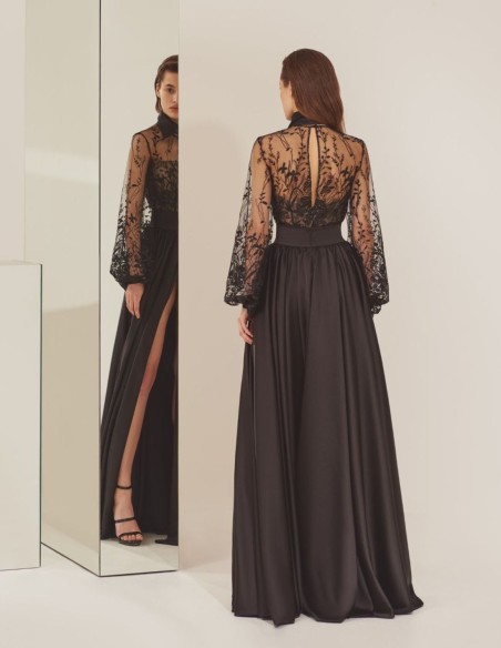 Body negro de fiesta con falda larga de abertura lateral