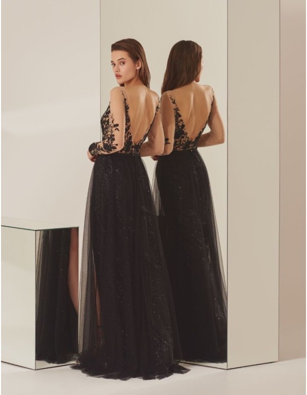 Robe de soirée noire avec corsage en dentelle 2