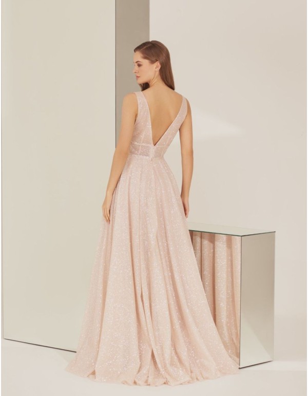 Robe longue de fête avec encolure et jupe scintillantes 2