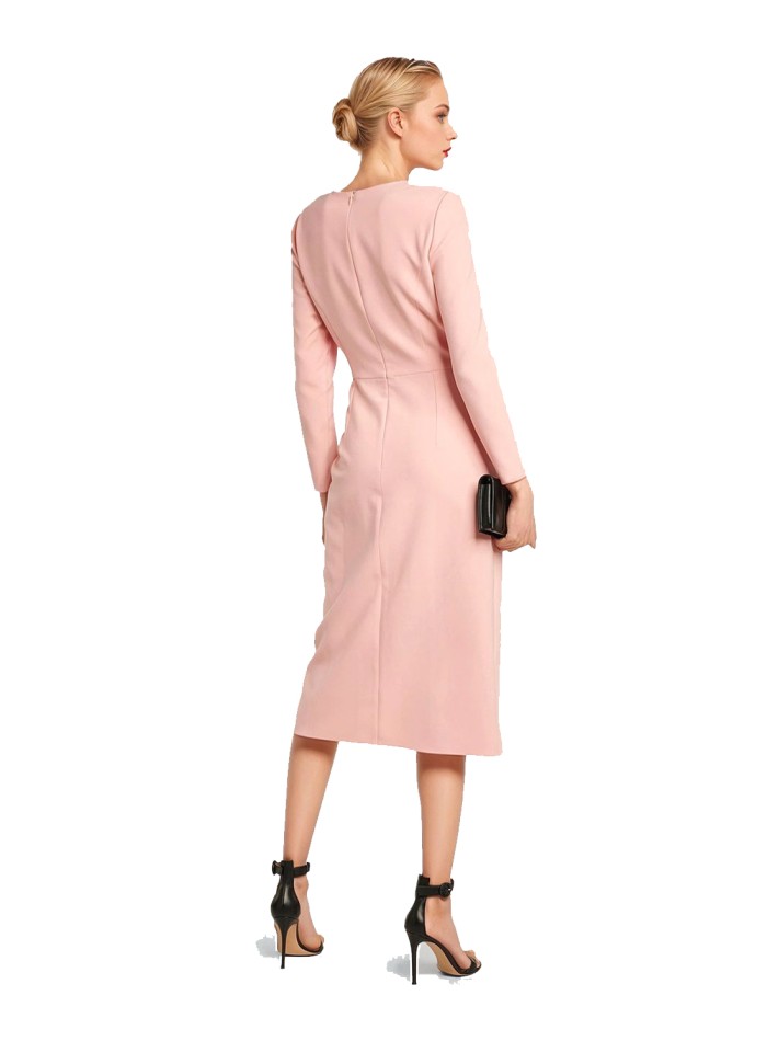 Midi party dress with ruching and cinched waist