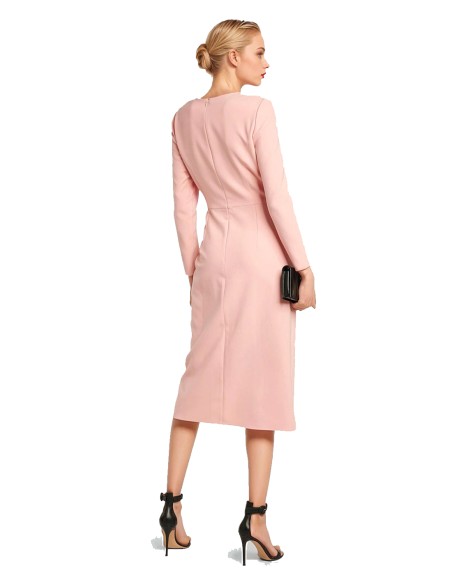 Midi party dress with ruching and cinched waist