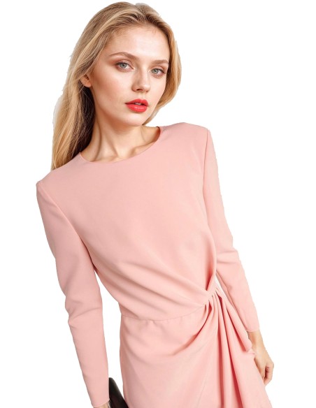 Midi party dress with ruching and cinched waist