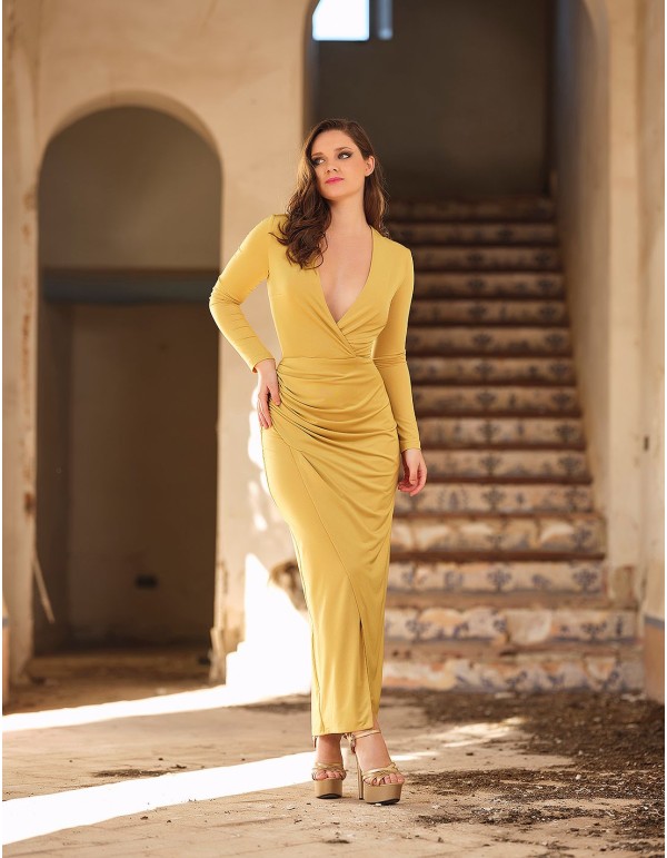 Long sleeve midi party dress with ruffle detail