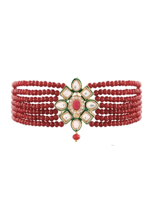 Choker de fiesta con piedras naturales y abalorios granate