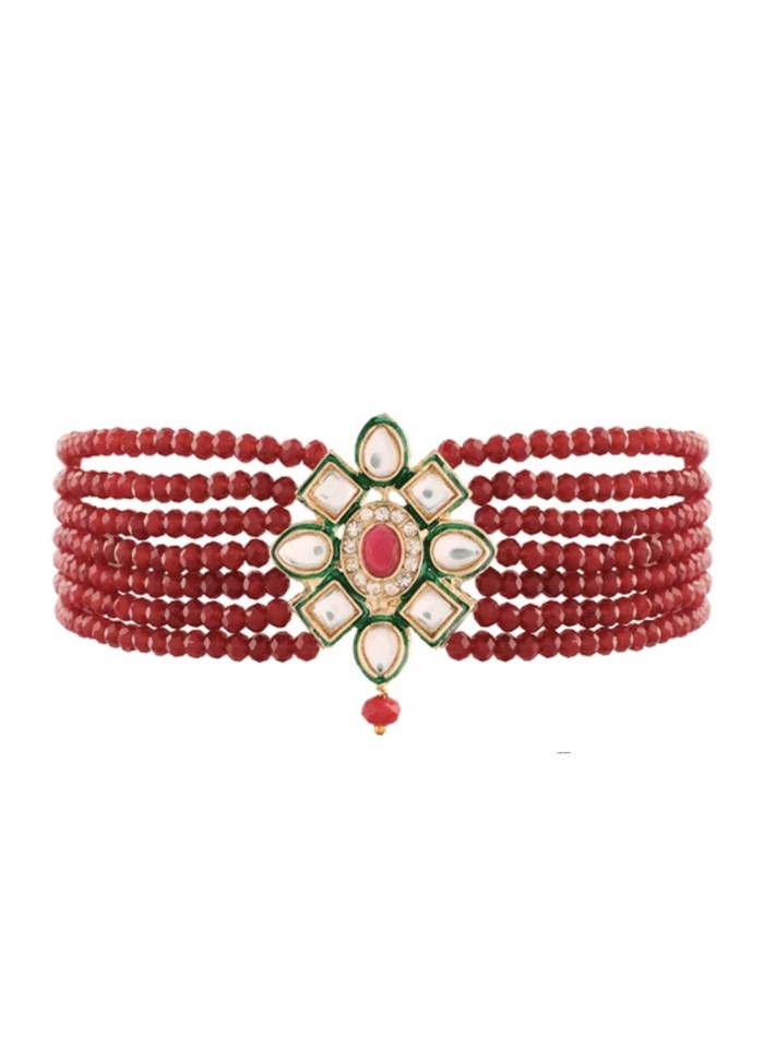 Choker de fiesta con piedras naturales y abalorios granate