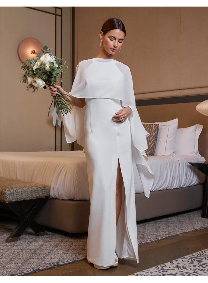 Robe longue de mariage avec encolure dos nu et...