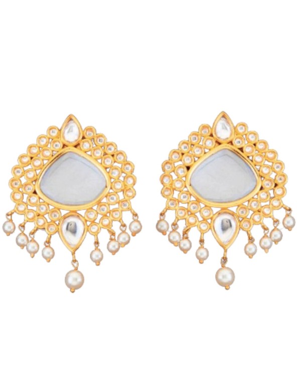 XL gold plated party earrings with white pearls 2